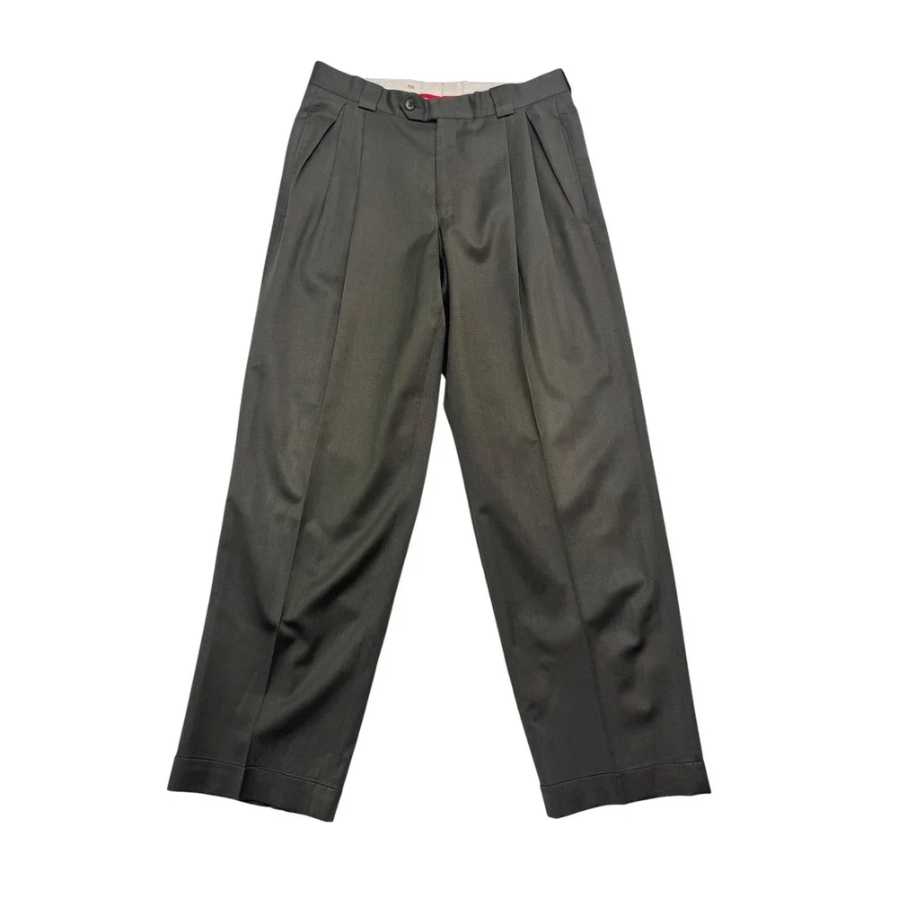 vtg Emanuel Ungaro 32x30 Olive Green Dress Suit Pants Wool Pleated High Waisted